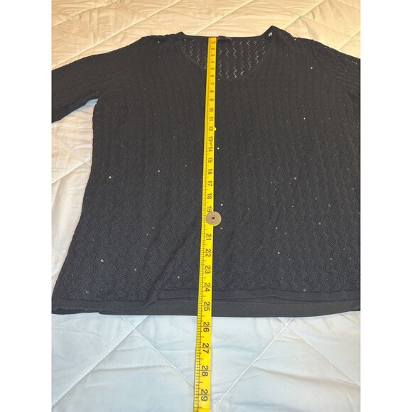 Dana Buchman woman Size XL Black l/S lined‎ sequined  V Neck Dressy Sweater Top - Picture 4 of 7